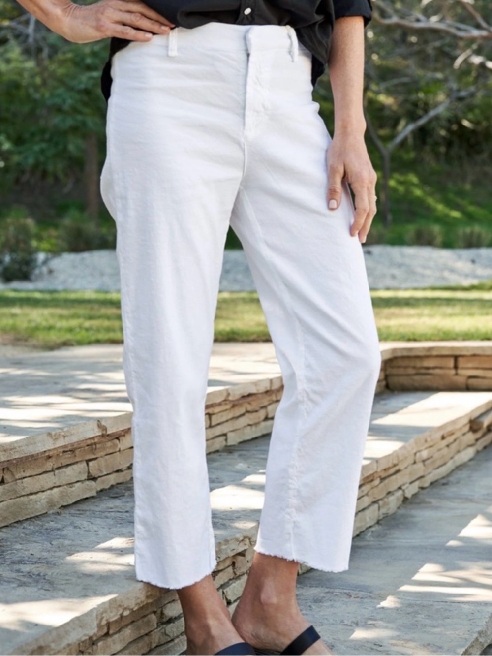Frank & Eileen Pants Women's White Kinsale Cropped Linen Blend Raw Hem USA